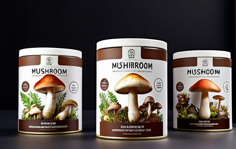 **Visually striking packaging design for sustainable, mushroom-based products.** (Focus: eco-friendly, attractive product presentation)