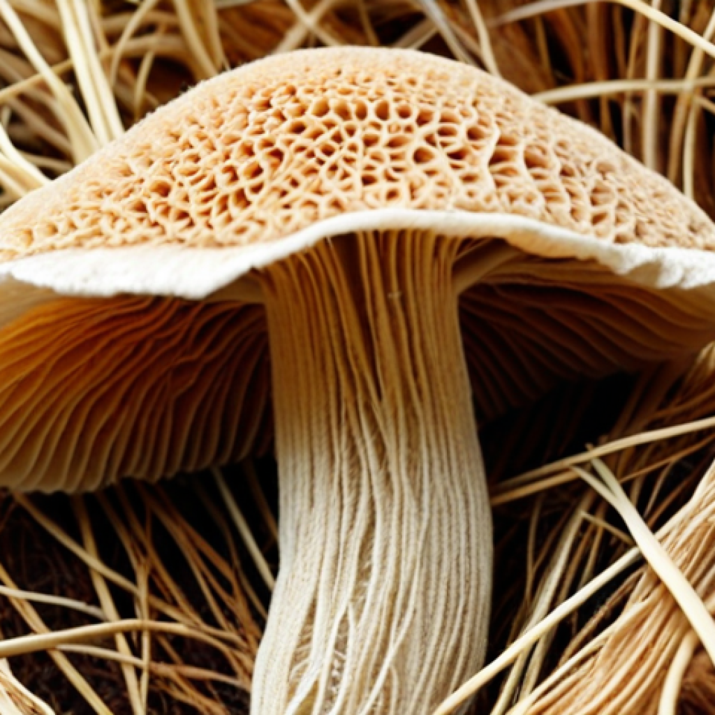 **Prompt:** A close-up shot of intricately woven mushroom mycelium, showcasing its texture and textile-like qualities. The mycelium is subtly colored with natural dyes, highlighting the potential for vibrant and sustainable fashion materials. Soft, diffused lighting. Keywords: mushroom fiber, mycelium, sustainable textile, bio-fabric, innovative material, close-up, texture, natural dye.