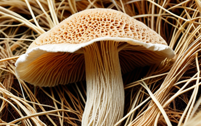 **Prompt:** A close-up shot of intricately woven mushroom mycelium, showcasing its texture and textile-like qualities. The mycelium is subtly colored with natural dyes, highlighting the potential for vibrant and sustainable fashion materials. Soft, diffused lighting. Keywords: mushroom fiber, mycelium, sustainable textile, bio-fabric, innovative material, close-up, texture, natural dye.