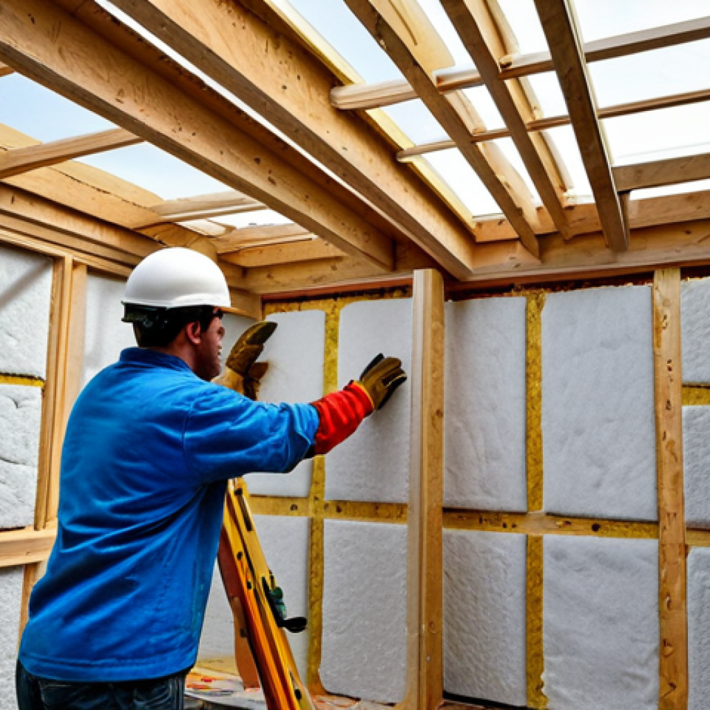 Mycelium Insulation**
"A modern home under construction, showing the walls being insulated with mycelium-based insulation panels, fully clothed construction workers installing the panels, safe for work, appropriate content, professional architectural photography, demonstrating sustainable building practices, perfect anatomy, correct proportions, natural lighting, high quality, professional, modest."
**