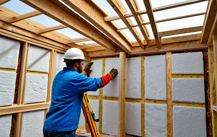 Mycelium Insulation**
"A modern home under construction, showing the walls being insulated with mycelium-based insulation panels, fully clothed construction workers installing the panels, safe for work, appropriate content, professional architectural photography, demonstrating sustainable building practices, perfect anatomy, correct proportions, natural lighting, high quality, professional, modest."
**