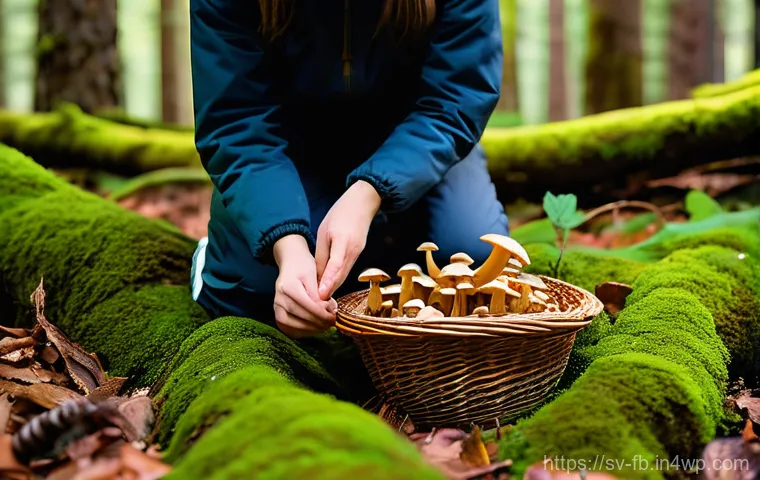 버섯 소재의 소비자 교육 필요성 - **Prompt:** A serene autumn scene in a lush Swedish forest, with tall pine trees and moss-covered gr...