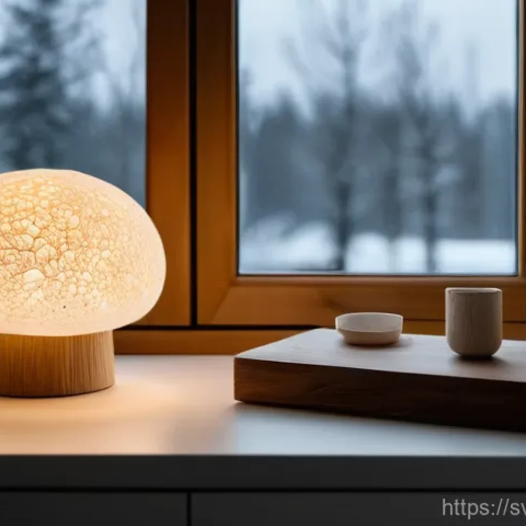버섯 기반 소재의 생산 및 유통 - **Mushroom-based Sustainable Packaging and Home Decor:**
"A cozy, minimalist Swedish living room...