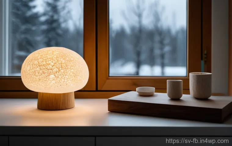 버섯 기반 소재의 생산 및 유통 - **Mushroom-based Sustainable Packaging and Home Decor:**
"A cozy, minimalist Swedish living room...