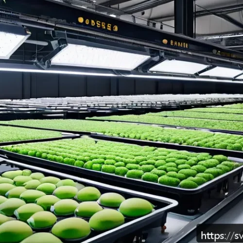 Home 17 버섯 기반 소재의 투자 기회 - A futuristic industrial facility in Sweden showcasing automated production of mushroom-based myceliu...